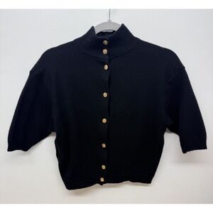 Vintage Forenza Lambswool Angora Cardigan Black Gold Nautical Buttons Medium #67